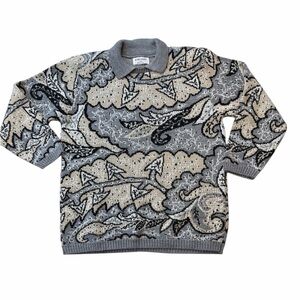 Alfred Dunner Vintage 80s Paisley Abstract Pattern Sweater With Shoulder Pads